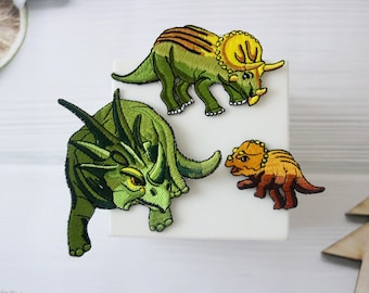 Parche de triceratops, parche de dinosaurio, parche termoadhesivo, parche bordado, aplique, etiquetas de ropa termoadhesivas,