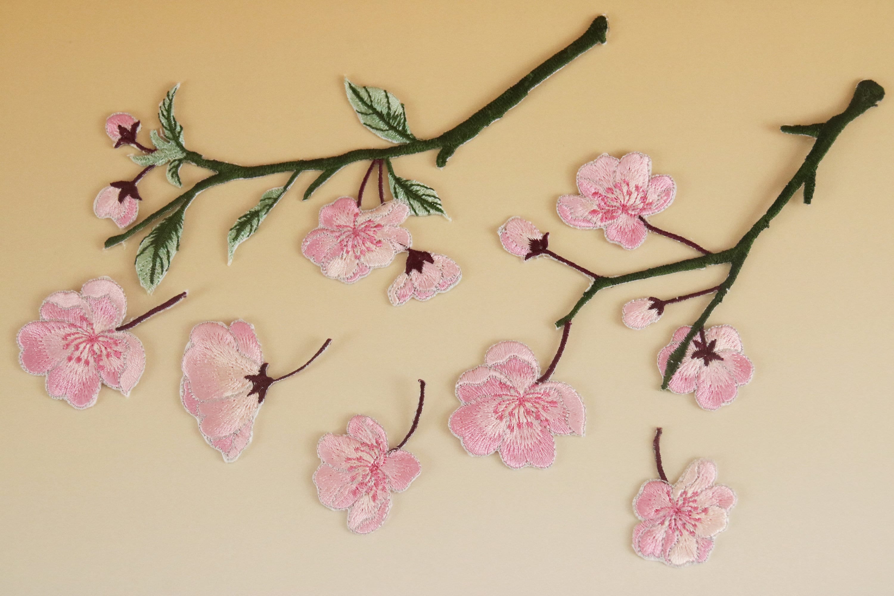 gorgeous pink cherry blossom patch, flower, iron on patch, embroidered patch, applique, iron on clothing labels,