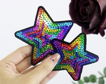 regenboog glitter lovertjes ster patch, opstrijkbare patch, geborduurde patch, appliqué, opstrijkbare kledinglabels,