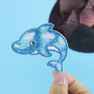 dolphin patch, iron on patch, embroidered patch, applique, iron on clothing labels,