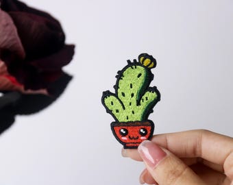 comic cactus patch, plants patch, iron on patch, embroidered patch, applique, iron on clothing labels,