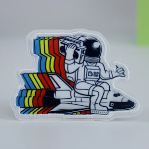 rainbow astronaut with spacecraft patch, iron on patch, embroidered and printing patch, applique, iron on clothing labels,
