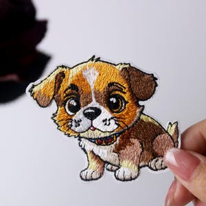 cute puppy patch, dog patch, iron on patch, embroidered patch, applique, iron on clothing labels,