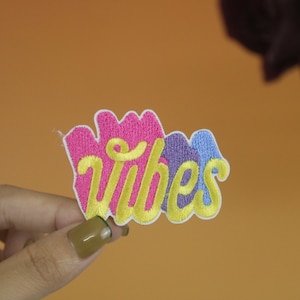 vibes patch, good vibes patch, iron on patch, embroidered patch, applique, iron on clothing labels,