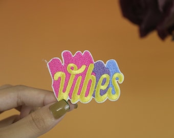 vibes-patch, good vibes-patch, opstrijkbare patch, geborduurde patch, appliqué, opstrijkbare kledinglabels,