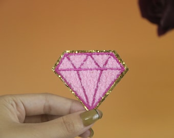 chenille ruby patch, pink patch, diamond patch, iron on patch, embroidered patch, applique, iron on clothing labels,