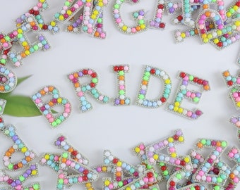 pearl letter patch, Rhinestone Pearls, pearl letters, Alphabet Letter, Glue on Pearl letter patch, iron on patch, for wedding, for bride