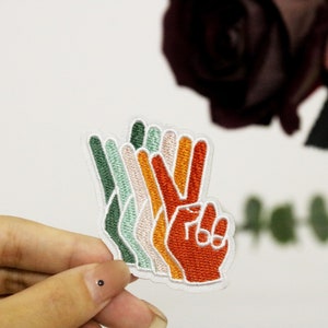 yeah gesture patch, colored multiple hands, iron on patch, embroidered patch, applique, iron on clothing labels,
