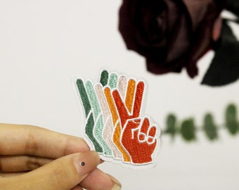 yeah gesture patch, colored multiple hands, iron on patch, embroidered patch, applique, iron on clothing labels,