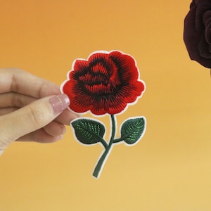 red rose patch, flower patch, iron on patch, embroidered patch, applique, iron on clothing labels,