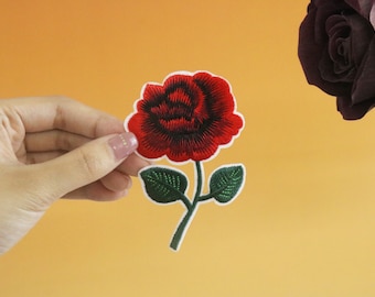 red rose patch, flower patch, iron on patch, embroidered patch, applique, iron on clothing labels,