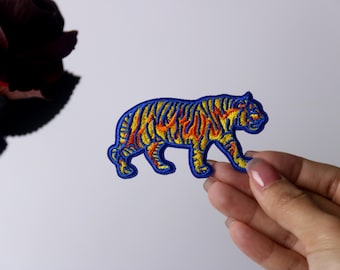 gorgeous blue tiger patch, iron on patch, embroidered patch, applique, iron on clothing labels,