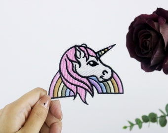 rainbow unicorn patch, iron on patch, embroidered patch, applique, iron on clothing labels,