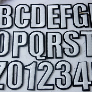 parche de letras personalizadas blancas, parche de números, hierro en parche, parche bordado, parche de alfabeto, parche de nombre,
