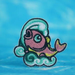 pink Koi patch, jumping fish patch, iron on patch, embroidered patch, applique, iron on clothing labels,