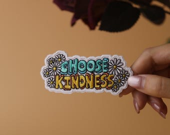 choose kindness patch, flower patch, white, iron on patch, embroidered patch, applique, iron on clothing labels,