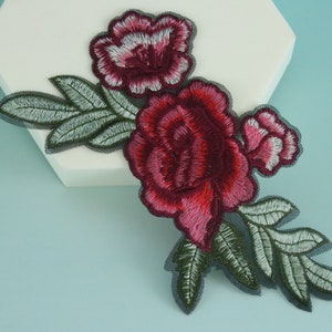 aesthetic gorgeous red flower patch, rose patch, iron on patch, embroidered patch, applique, iron on clothing labels,