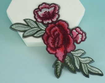 aesthetic gorgeous red flower patch, rose patch, iron on patch, embroidered patch, applique, iron on clothing labels,
