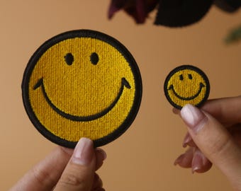 smile face patch, stick on, cute, emoji, iron on patch, embroidered patch, applique, iron on clothing labels,
