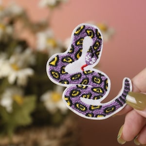 purple snake patch, iron on patch, embroidered patch, applique, iron on clothing labels,