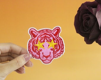 pink tiger patch, iron on patch, embroidered patch, applique,