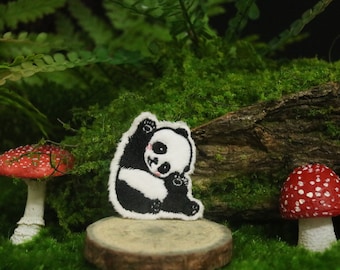 cute chenille stick on panda patch, iron on patch, embroidered patch, applique, iron on clothing labels,