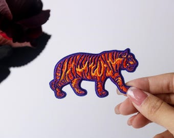 orange tiger patch, gorgeous, iron on patch, embroidered patch, applique, iron on clothing labels,