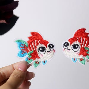 a pair of cute goldfishes patch, goldlfish patch, iron on patch, embroidered patch, applique, iron on clothing labels,