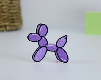 purple balloon dog patch, cute, iron on patch, embroidered patch, applique, iron on clothing labels,