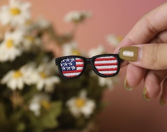 Parche de gafas de sol con la bandera de Estados Unidos, parche para planchar, parche bordado, aplique, etiquetas de ropa para planchar.