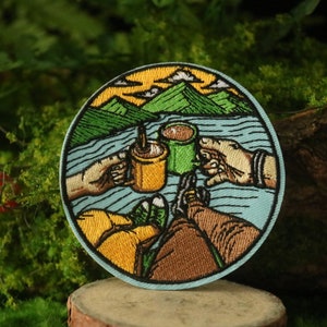 camping patch, river patch, go wild patch, iron on patch, embroidered patch, applique, iron on clothing labels,