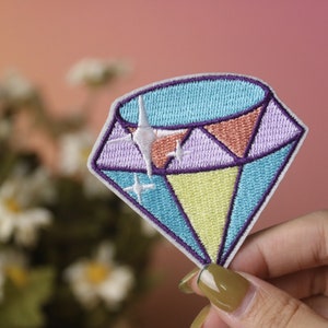 rainbow diamond patch, iron on patch, embroidered patch, applique, iron on clothing labels,
