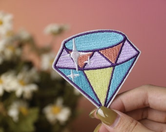 parche de diamantes arco iris, hierro en parche, parche bordado, aplique, hierro en etiquetas de ropa,