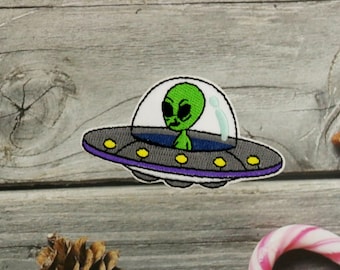 alien patch, UFO patch, iron on patch, embroidered patch, applique, iron on clothing labels,