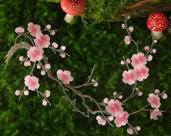 pink gorgeous large cherry blossom patch, plum blossom patch, flower patch, iron on patch, embroidered patch, applique, iron on clothing