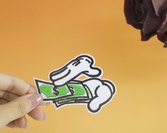 dropping money patch, iron on patch, embroidered patch, applique, iron on clothing labels,