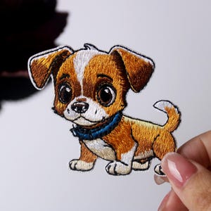 cute dog patch, puppy patch, iron on patch, embroidered patch, applique, iron on clothing labels,
