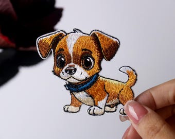 cute dog patch, puppy patch, iron on patch, embroidered patch, applique, iron on clothing labels,