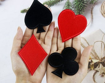 spade, heart, diamond, club patch, poker patch, iron on patch, embroidered patch, applique, iron on clothing labels,