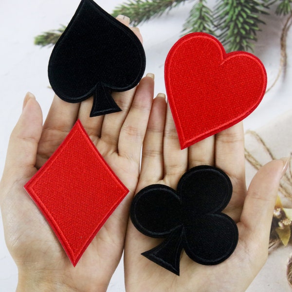 spade, heart, diamond, club patch, poker patch, iron on patch, embroidered patch, applique, iron on clothing labels,