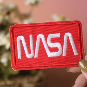 NASA-märke, röd, strykmärke, broderad märke, applikation, strykmärken på kläder,