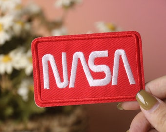 NASA パッチ、赤、アイロン接着パッチ、刺繍パッチ、アップリケ、アイロン接着衣類ラベル、