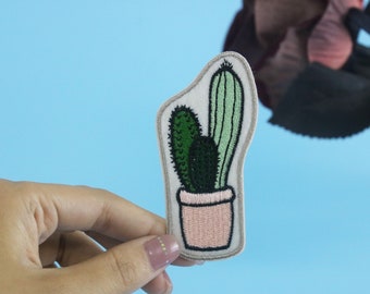 écusson cactus, écusson en pot, écusson thermocollant, écusson brodé, appliqué, fer sur les étiquettes de vêtements,