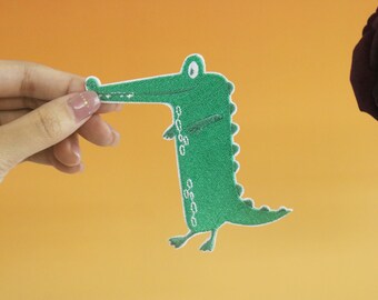 crocodile patch, cute, iron on patch, embroidered patch, applique, iron on clothing labels,