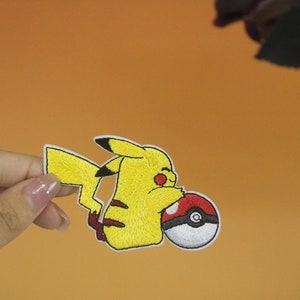 pikachu patch, iron on patch, embroidered patch, applique, iron on clothing labels,