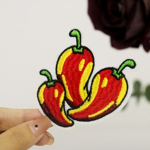 red chili patch, red pepper patch, iron on patch, embroidered patch, applique, iron on clothing labels,