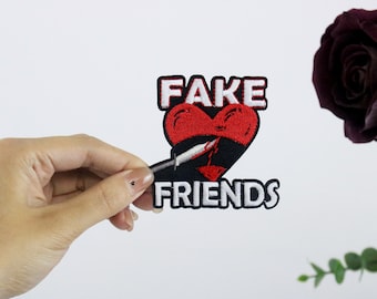 fake friends patch, trust no one, iron on patch, embroidered patch, applique, iron on clothing labels,