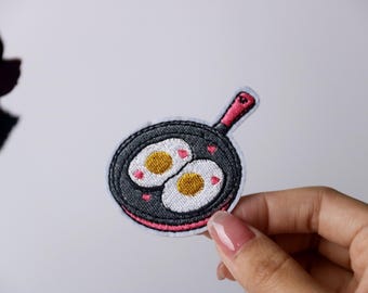 omelet patch, gebakken eieren patch, opstrijkbare patch, geborduurde patch, appliqué, opstrijkbare kledinglabels,