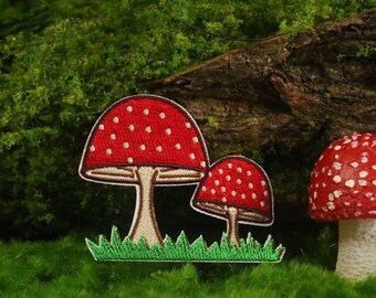 Wunderschöner Pilz Aufnäher, Fliegenpilz Aufnäher, Bügelbild, Gestickter Flicken, Applikation, Textiletiketten, Bügelbild,