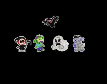 ghost patch, zombie, death, bat, mummy, iron on patch, embroidered patch, applique, iron on clothing labels,